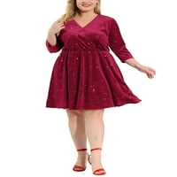 Jedinstvene ponude za žensku haljinu plus veličine omotaju Velvet v Neck Shiny Midi haljine