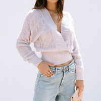 Pleteni džemper za žene, modni pleteni vrhovi s okruglim vratom s dugim rukavima šišmiš, pulover s bočnim prorezom,