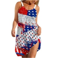 Pbnbp cami haljina za žene 4. srpnja američka zastava Sundress u vratu bez rukava Midi plaže haljine za odmor