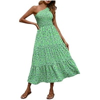 WHLBF Ljetne haljine za čišćenje žena pod $ plus Boho ljetni tiskani One rame bez rukava Smocked Rayed Rayed Party