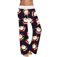 Yuelianxi božićne ženske hlače za slobodno vrijeme božićne tiskane kućne hlače široke noge hlače pijama hlače