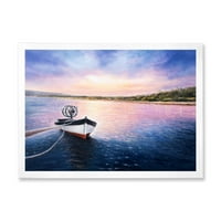 DesignArt 'živopisan zalazak sunca nad ribarskim brodom uz obalu' jezero je uokvirena umjetnički tisak