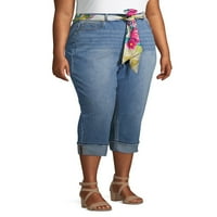 Alivia Ford Women's Plus veličine manžetne traperice traper traperice s tiskanim pojasom