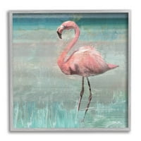 Stupell Industries Tropska flamingo stalni kolaž Grafička umjetnost siva uokvirena umjetnička print zidna umjetnost,