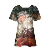 Ženske majice s cvjetnim printom Plus size majice kratkih rukava ležerna majica za vježbanje s izrezom u obliku