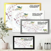 DesignArt 'cvjetanje trešnje stabla i ptice tradicionalni uokvireni umjetnički tisak