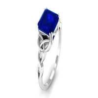 Asscher Cut Lab Grown Blue Sapphire Pasijans, Keltski prsten za čvor, Sterling Silver, US 6.00