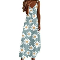 Maxi Sundresses za žene modno ležerno ljetno džepno bez rukava čipkasti print s V-izrezom proljetne ljetne haljine