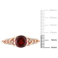 1- Carat T.G.W. Ovalno izrezani granat i okrugli dijamantni naglasak 10kt ružičastog zlata Oval Link prsten