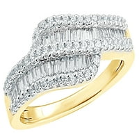 Dvoredni valni prsten od bijelog prirodnog dijamanta od žutog zlata od 10 karata