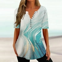Majice s grafičkim printom za žene, ljetna modna tunika s kratkim rukavima s printom, pulover s gumbima, majica