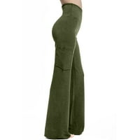 Ženske labave hlače s visokim strukom širokim strukom Flare Yaga hlače s džepnom vojskom zelenom m
