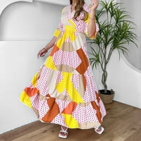 Ljetna maxi labava haljina za žene prodaje cvjetni print fit pola rukava boho plaža odmor v vrat za djevojčice