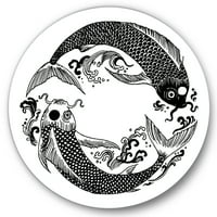 DesignArt 'Kina Koi riba u Chinoiserie Style III' Nautical & Coast Circle Metal Wall Art - Disk od 36