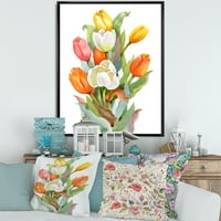Dizajnerski Uzorak Cvjetni cvijet narančastih i bijelih tulipana tradicionalni uokvireni zidni otisak na platnu