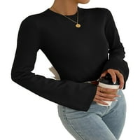 Ležerni solid puloveri s ovratnikom dugih rukava crni ženski džemperi