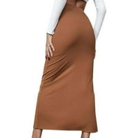 Suknja za žene smeđa Suknja Ženska svestrana polusuka jednobojna elastična suknja s omotom na bedrima suknja s