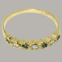 Ženski prsten od 9 karatnog žutog zlata britanske proizvodnje s prirodnim dijamantima i safirima-opcije veličine