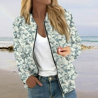 Feternalne jakne za žene dugi rukavi lagani zip up ošišan modni print vanjska odjeća casual prešitane jakne s