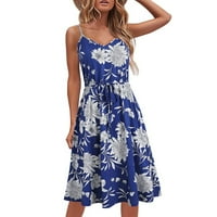 Ženske haljine Mini dužina koljena bez rukava casual halter cvjetna ljetna haljina plava l