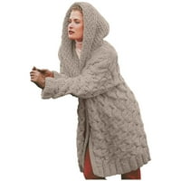 Ženski kardigan dugih rukava Jesen / Zima klasični casual otvoreni prednji pleteni topli gornji kaput s kapuljačom