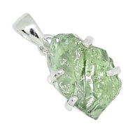 Obrađeni zeleni ametist od sirovog sterling srebra privjesak nakit-14023