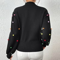 Ženski pulover u donjem rublju, ležerni Džemper u boji dugih rukava s okruglim vratom, crni u donjem dijelu leđa