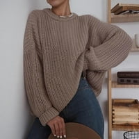 ; / Ženski modni casual jednobojni pulover s okruglim vratom s dugim rukavima pleteni preveliki džemper