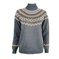 HGW džemper za žene labav tisak s visokim ovratnikom nadmašuje spajanje dugih rukava džemper pleteni vrhovi sivi