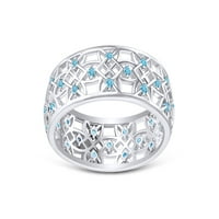 Prsten s izdubljenim cvijetom okruglog reza s imitacijom akvamarina od bijelog zlata 14k preko srebra pribor za