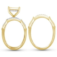 Zaručnički prsten od bijelog prirodnog dijamanta i vjenčani Trio od 10k žutog zlata, veličina prstena -5