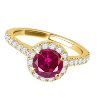 1 karatni dijamantni prstenovi za žene s ručno izrađenim rubinskim prstenom od žutog zlata od 14 karata s 4 zuba