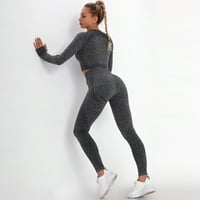 Ženska odjeća za Žene, Jednobojni gornji dio dugih rukava, hlače visokog struka, trenerke za trčanje i fitness