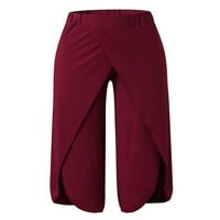 Ženske hlače široke Palazzo hlače jednobojne joga hlače ženske široke hlače za vježbanje vinsko Crvena 5 inča