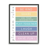 Stupell Desirts podebljani popis pravila o igraonici Kids Rainbow Stripes, 20, dizajn Anna Quach