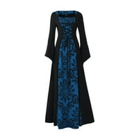 Ženske haljine maxi dugi rukavi casual večernja haljina tiskana kvadratna dekolte ljetna haljina plava l
