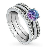 Sterling Silver Kaleidoscope vjenčani prstenovi Purple Aqua Cubic cirkonia CZ Pasijans set za žene, Rhodium Plated