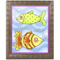 Zaštitni znak likovna umjetnost Tropska riba platno umjetnost Jennifer Nilsson, zlatni ukrašeni okvir