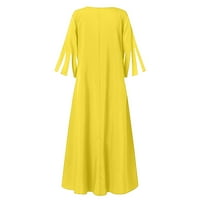 Ženske haljine do gležnja, ležerna ljetna Mini haljina s izrezom u obliku slova U i tiskanim rukavima, Žuta 2