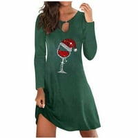 Modna ženska seksi božićna duga haljina s printom čaše za vino uokvirivanje Ženske duge haljine