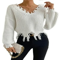 Ležerni obični v vrat puloveri dugih rukava bijeli ženski džemperi