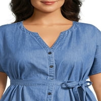 Terra & Sky Women's Plus size Midi košulja s ruffle rukom