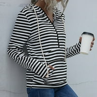 Pomotke za tinejdžerke - Stripe pulover kapuljača s patentnim zatvaračem jeseni i zima čvrsti džep s dugim rukavima