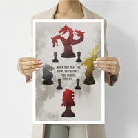 Vizionarski otisci 'Game of Chess' Adventure Wall Art - Crveni i sivi tonovi Moderni suvremeni tisak plakata