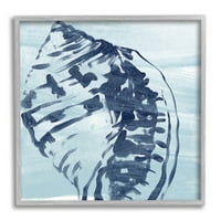 Plavi motiv školjke u akvarelu, grafika u sivom okviru, zidni tisak, dizajn June Erike Vess