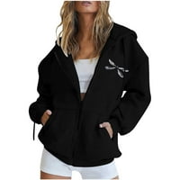 Jakne za žene Plus Size ljetne Casual jakne s dugim rukavima s patentnim zatvaračem s kapuljačom Crna gornja odjeća