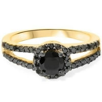 Zaručnički prsten s crnim spinelom i dijamantima od 98 karata i podijeljenim drškom od žutog zlata od 14 karata