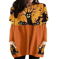 Ženske majice s puloverima s dugim rukavima s printom za Noć vještica, labavi džepovi