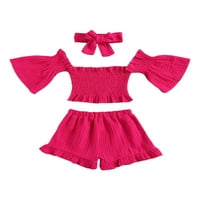 Izbor / ljetna odjeća za djevojčice od 1 godine, jednobojne majice s otvorenim ramenima i rukavima, kratke hlače