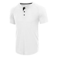 Muška proljetno-ljetna retro poslovna casual Putnička jednobojna majica s izrezom u obliku slova u, s više gumba,